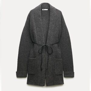 Zara Charcoal Open-Front Cardigan with Tie